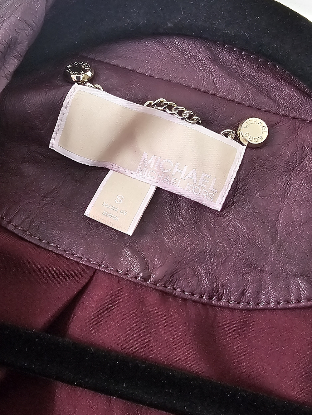Michael Kors Lambs Leather Dark Plum Burgundy Collar Moto Jacket Biker Small #2 - Picture 8 of 9